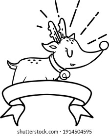 scroll banner with black line work tattoo style christmas reindeer