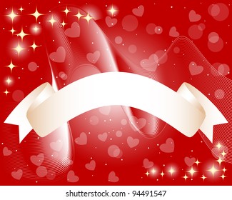 Scroll Banner on a background with waves, hearts and stars . EPS 10. Vector illustration.