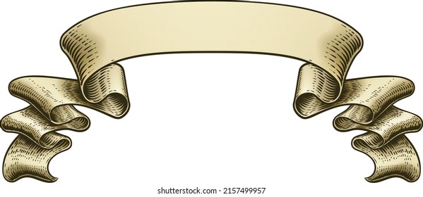 A scroll banner paper ribbon drawing in a vintage retro woodcut style