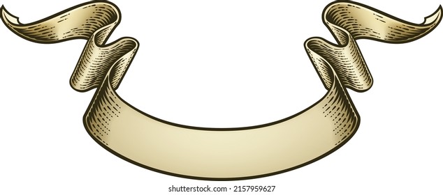 A scroll banner paper ribbon drawing in a vintage retro woodcut style