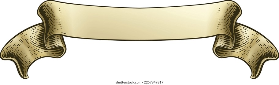 A scroll banner paper ribbon drawing in a vintage retro woodcut style