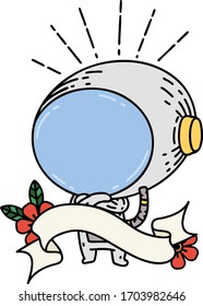scroll banner with tattoo style astronaut