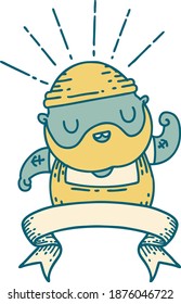 banner de desplazamiento con estilo de tatuaje hombre barbudo flexión bicep