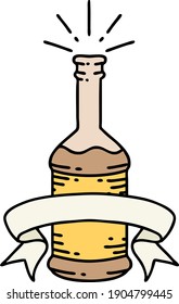 scroll banner with tattoo style beer bottle