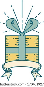 scroll banner with tattoo style christmas present