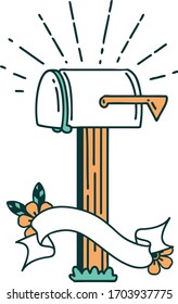 scroll banner with tattoo style closed mailbox
