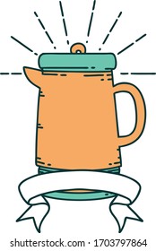 Scrollbanner mit tätowierender Kaffeekanne
