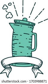 scroll banner with tattoo style coffee jug