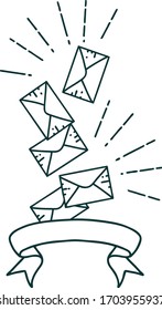 scroll banner with tattoo style falling letters