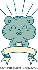 scroll banner with tattoo style happy hamster