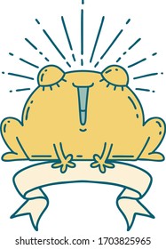 scroll banner with tattoo style happy frog