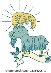 banner de desplazamiento con estilo de tatuaje cabra feliz