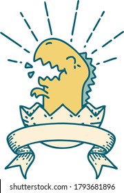 Scrollbanner mit Tätowierungsstil-Dinosaurier