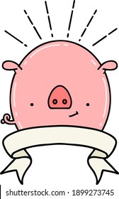 banner de desplazamiento con carácter de cerdo de estilo tatuado