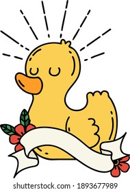 scroll banner with tattoo style rubber duck