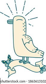 scroll banner with tattoo style seagull bird