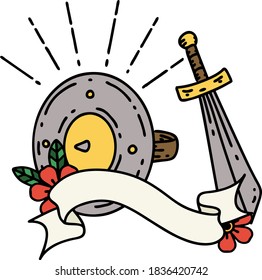 faixa de rolagem com escudo estilo tatuagem e espada