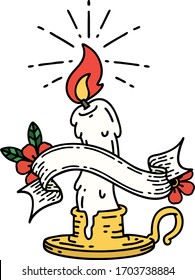 scroll banner with tattoo style spooky melting candle