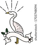 scroll banner with tattoo style standing stork