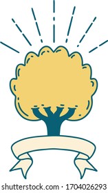 scroll banner with tattoo style tree