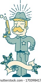 banner de desplazamiento con estilo tatuaje sheriff wild west