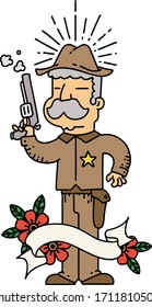 banner de desplazamiento con estilo tatuaje sheriff wild west