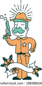 banner de desplazamiento con estilo de tatuaje sheriff del oeste salvaje