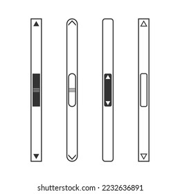 Barra de desplazamiento. Barras de desplazamiento aisladas sobre fondo blanco. Botones de control de interfaz de usuario para web. Avanzar y bajar. Iconos para la interfaz en el sitio web. Diseño de gráficos. Vector.