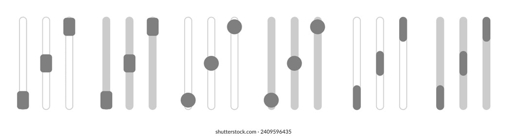 Barras de desplazamiento aisladas, deslizador de barra de desplazamiento, avance hacia abajo y hacia arriba, iconos de botón de diseño de interfaz de usuario para interfaz, técnica de interacción o widget para desplazamiento. Elemento de exploración del control frontal de la barra de desplazamiento