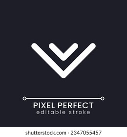 Scroll to bottom pixel perfect white linear ui icon for dark theme. Latest message. Vector line pictogram. Isolated user interface symbol for night mode. Editable stroke. Poppins font used