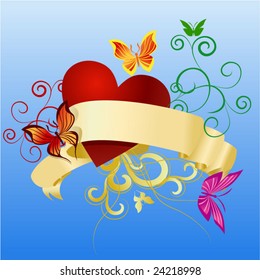 scroll butterflies and heart