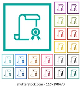 Scroll with certificate on right flat color icons with quadrant frames on white background