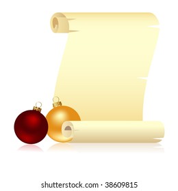 Scroll with Christmas decoration isolated on a white. Vector illustration.