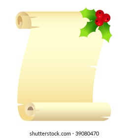 Scroll with Christmas decoration isolated on a white. Vector illustration.