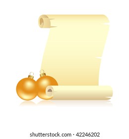 Scroll with Christmas decoration isolated on a white. Vector illustration.