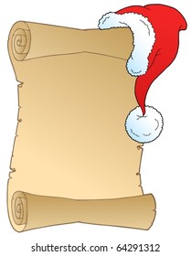 Scroll with Christmas hat - vector illustration.