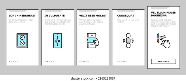 Scroll Computer Mouse Cursor Onboarding Mobile App Page Screen Vector. Mobile And Web Page Scroll, Page Navigation And Screen, Button Click And Gesture Hand . Scrolling And Clicking Illustrations svg