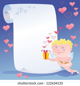Scroll And Cupid With Gift.