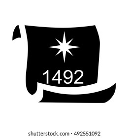 Scroll with date 1492 of Columbus day icon in simple style isolated on white background. Holiday symbol vector illustration