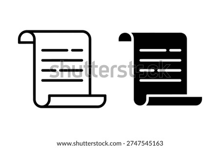 Scroll document icon and paper manuscript vector. Academic symbol for diplomas, legal certificates, and historical records. Vector Illustration.