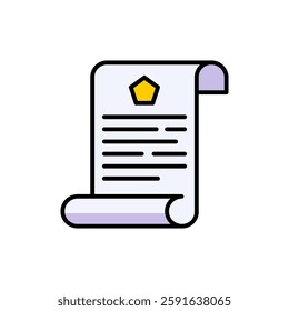 Scroll Document Icon with Simple Black Outline and Yellow Emblem