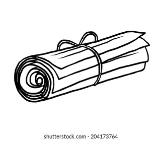 scroll of document papers with rope / cartoon vector and illustration, black and white, hand drawn, sketch style, isolated on white background.