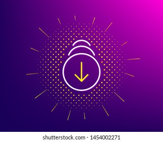 Scroll down arrow line icon. Halftone pattern. Scrolling screen sign. Swipe page. Gradient background. Scroll down line icon. Yellow halftone pattern. Vector