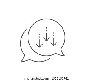 Scroll down arrow line icon. Chat bubble design. Scrolling screen sign. Swipe page. Outline concept. Thin line scroll down icon. Vector