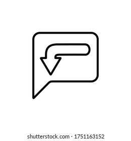 Scroll down arrow with message bubble icon.