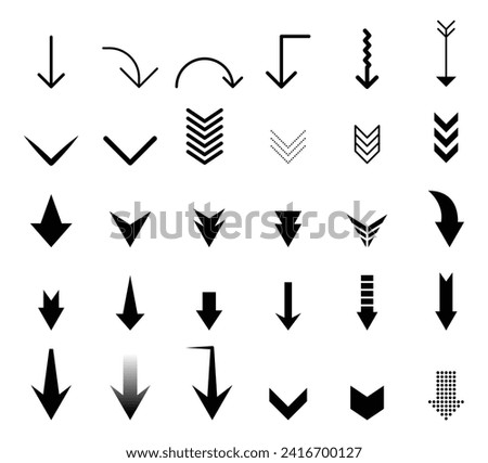 Scroll Down arrow vector set. downward sign. download website ui button collection.