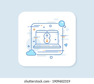 Scroll down button line icon. Abstract vector button. Scrolling screen sign. Swipe page. Scroll down line icon. Laptop concept badge. Vector