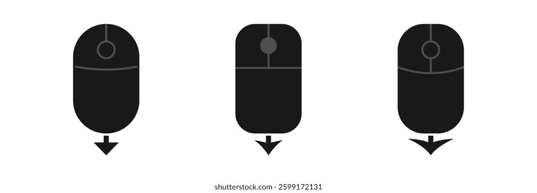 Scroll down computer mouse black icon on white background. Design element for website and mobile apps. Eps 10.