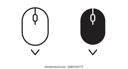 Scroll down computer mouse icon vector in simple flat design, outline.