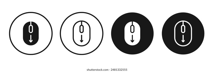 Scroll down computer mouse vector icon set black filled and outlined style.